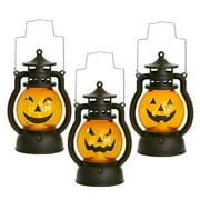 3Pcs Pumpkin Lantern with Flickering LED Light,Flameless Outdoor Hanging Decor Lamp, Candle Lights